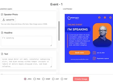 Event banner generator creating a personalized speaker banner
