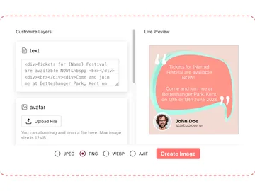 Online form with text and photo fields next to a live preview of the generated image