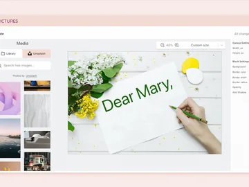 Image editor embedded in a web app, with a media library and a banner template